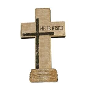 He Is Risen Plastic Jesus Cross Catholic Christian Tan Small Plastic Stand Up
